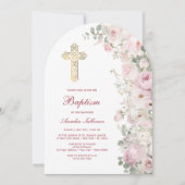 Pale Pink Flowers Arch Baptism 招待状 (正面)