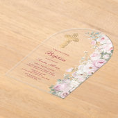 Pale Pink Flowers Arch Baptism Clear アクリル招待状 (レイダウン)