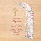 Pale Pink Flowers Arch Baptism Clear アクリル招待状 (正面)