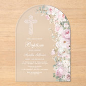 Pale Pink Flowers Arch Baptism Frosted アクリル招待状 (正面)