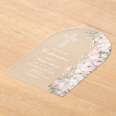 Pale Pink Flowers Arch Confirmation Frosted アクリル招待状 (レイダウン)