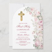 Pale Pink Flowers Arch First Communion Invitation 招待状 (正面)