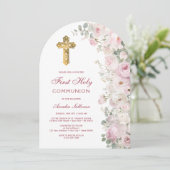 Pale Pink Flowers Arch First Communion Invitation 招待状 (スタンド正面)