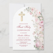 Pale Pink Flowers Arch First Communion Invitation 招待状 (正面)
