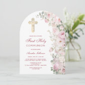 Pale Pink Flowers Arch First Communion Invitation 招待状 (スタンド正面)