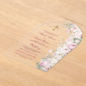 Pale Pink Flowers Arch Religious Wedding アクリル招待状 (レイダウン)