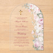 Pale Pink Flowers Arch Religious Wedding アクリル招待状 (正面)