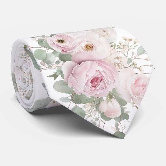Pale pink flowers neck tie ネクタイ (ロール)