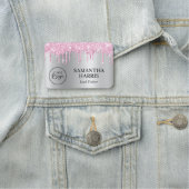Pale Pink Glitter Drips Silver Shimmer 名札 (インサイチュ)
