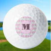 Pale pink green argyle custom monogram ladies ゴルフボール