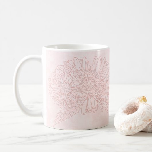 Pale Pink Grunge with Name and Chrysanthemums コーヒーマグカップ (ドーナツ)