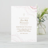 pale pink marble First Holy Communion 招待状 (スタンド正面)