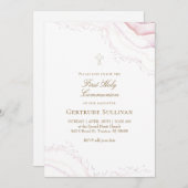 pale pink marble First Holy Communion 招待状 (正面/裏面)
