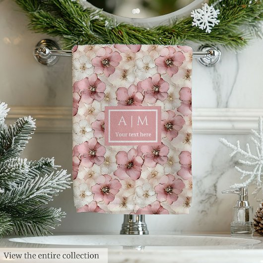 Pale Pink Petals Towel Chic Custom Name Bathroom バスタオルセット