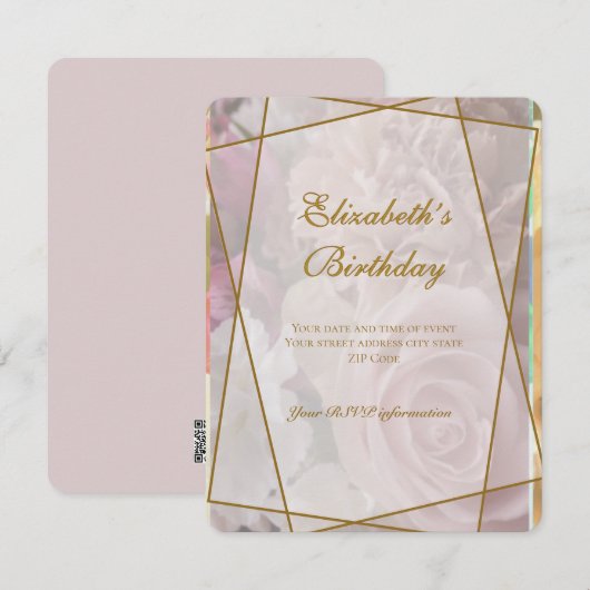 Pale Pink Rose Birthday Invitation Card サンキューカード (正面/裏面)