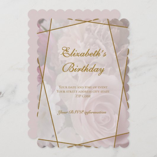 Pale Pink Rose Birthday Invitation Card サンキューカード (正面/裏面)