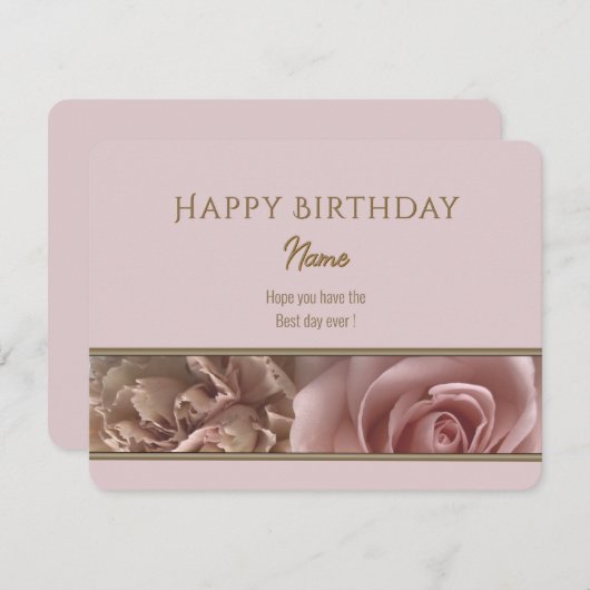 Pale Pink Rose Happy Birthday Greeting Card (正面/裏面)