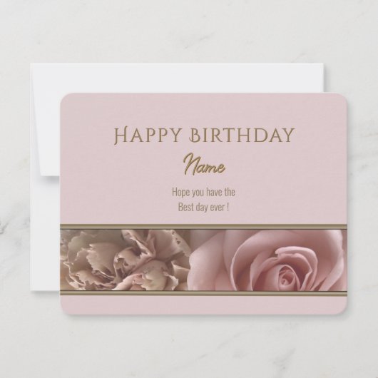 Pale Pink Rose Happy Birthday Greeting Card (正面)