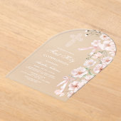 Pale Pink Wildflowers and Bows First Communion アクリル招待状 (レイダウン)