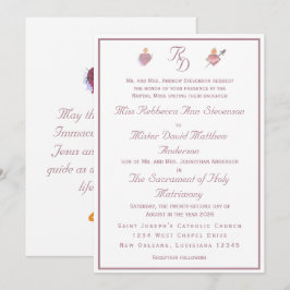 Pale PinkTwo Hearts Catholic Wedding Invitation 招待状