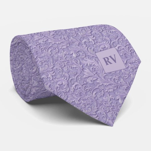 Pale Purple Lavender Embossed Scroll Texture ネクタイ (ロール)