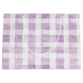 Pale Purple White Plaid Stripes Birthday ラージペーパーバッグ