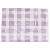 Pale Purple White Plaid Stripes Birthday ラージペーパーバッグ (裏面)