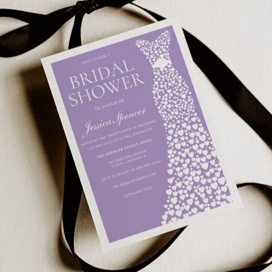 Pale Purple & White Wedding Dress Bridal Shower 招待状