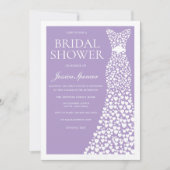 Pale Purple & White Wedding Dress Bridal Shower 招待状 (正面)