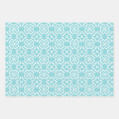 Pale Robin's Egg Blue & White Floral Lattice ラッピングペーパーシート (正面)