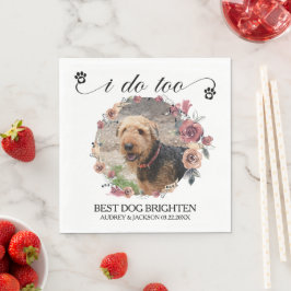 Pale Roses Frame Dog Photo Wedding スタンダードランチョンナプキン