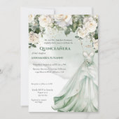 Pale Sage Green Floral Quinceañera Ball Gown |  I 招待状 (正面)