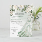 Pale Sage Green Floral Quinceañera Ball Gown |  I 招待状 (スタンド正面)