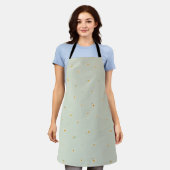 Pale Sage Japanese Narcissus Floral Pattern Apron エプロン (着用した状態)