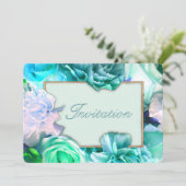 Pale Teal Rose Birthday Party Invitation 招待状 (スタンド正面)