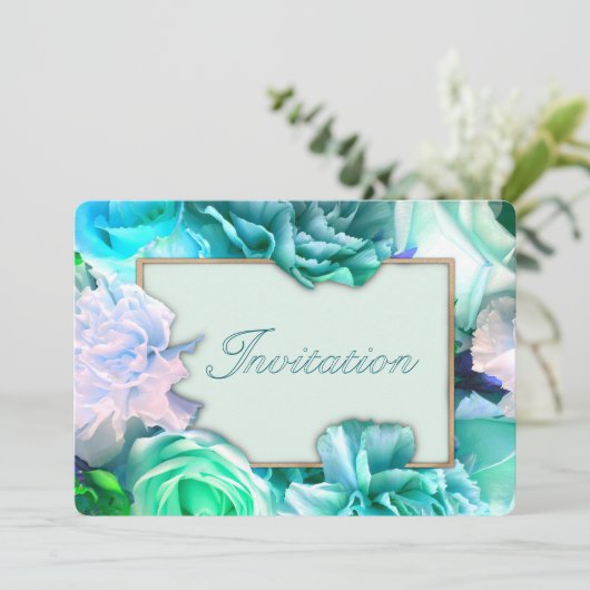 Pale Teal Rose Birthday Party Invitation 招待状 (スタンド正面)