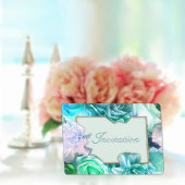 Pale Teal Rose Birthday Party Invitation 招待状