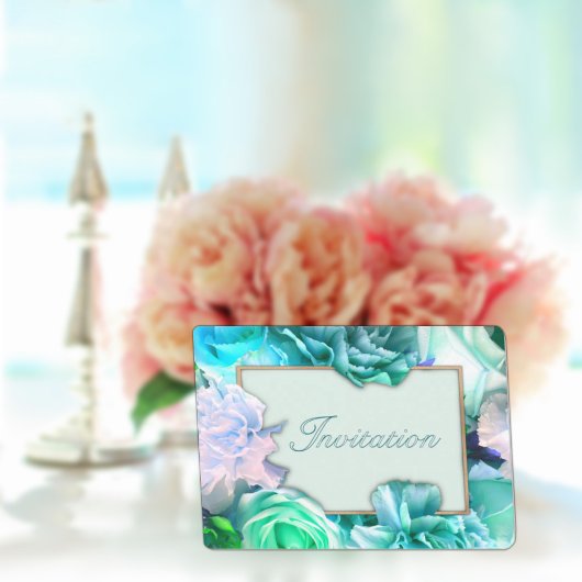 Pale Teal Rose Birthday Party Invitation 招待状