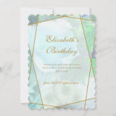 Pale Teal Rose Garden Birthday Invitation Card サンキューカード (正面)