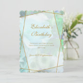 Pale Teal Rose Garden Birthday Invitation Card サンキューカード (スタンド正面)