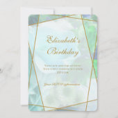 Pale Teal Rose Garden Birthday Invitation Card サンキューカード (正面)