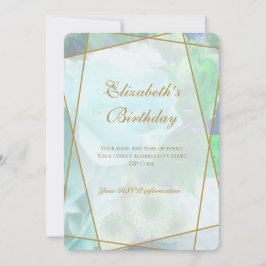 Pale Teal Rose Garden Birthday Invitation Card サンキューカード