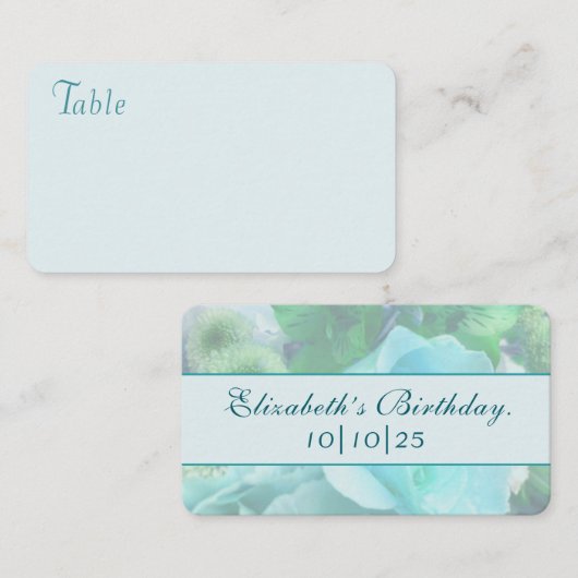 Pale Teal Rose Place Card プレイスカード (正面/裏面)