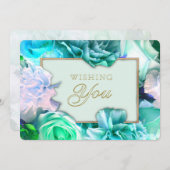 Pale Teal Rose Secret Gardens Birthday Card 招待状 (正面/裏面)