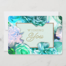 Pale Teal Rose Secret Gardens Birthday Card 招待状
