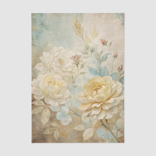 Pale Yellow and White Peony Floral Pattern 薄葉紙 (正面)