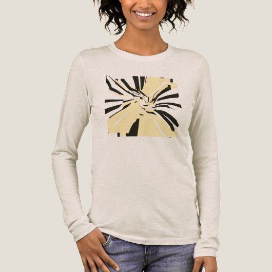 Pale Yellow Black Swirling Abstract Floral Pop Art トライブレンドTシャツ (正面)