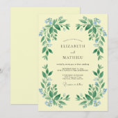 Pale Yellow Botanical Garland Wedding 招待状 (正面/裏面)