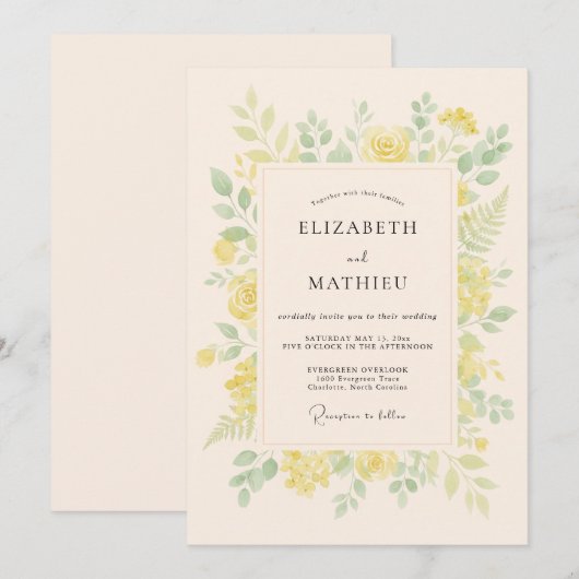 Pale Yellow Breezy Spring Wedding 招待状 (正面/裏面)