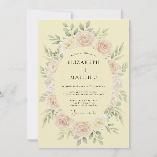 Pale Yellow Lavish Spring Wedding 招待状 (正面)